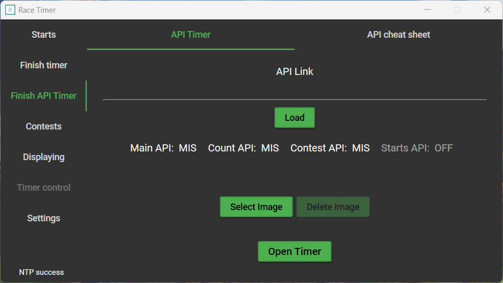 Third tab, with API settings, API timer