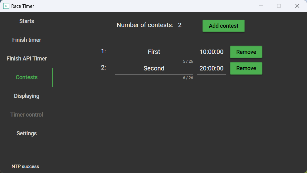 Fourth tab, creating and editing contests