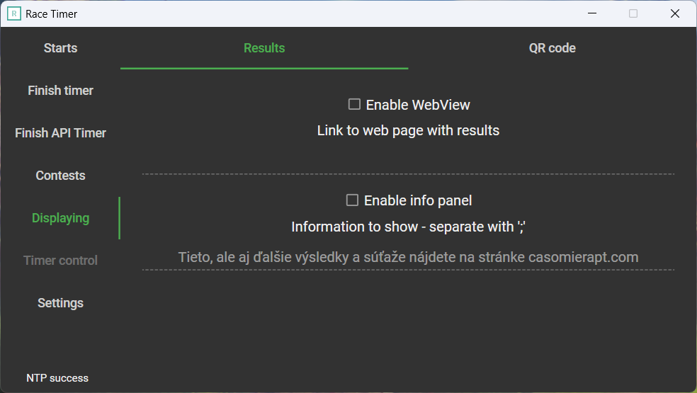 Fifth tab, with result settings