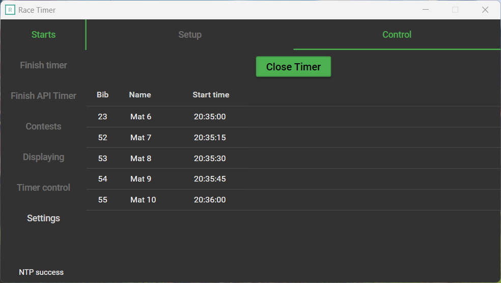 First tab, individual starts, control