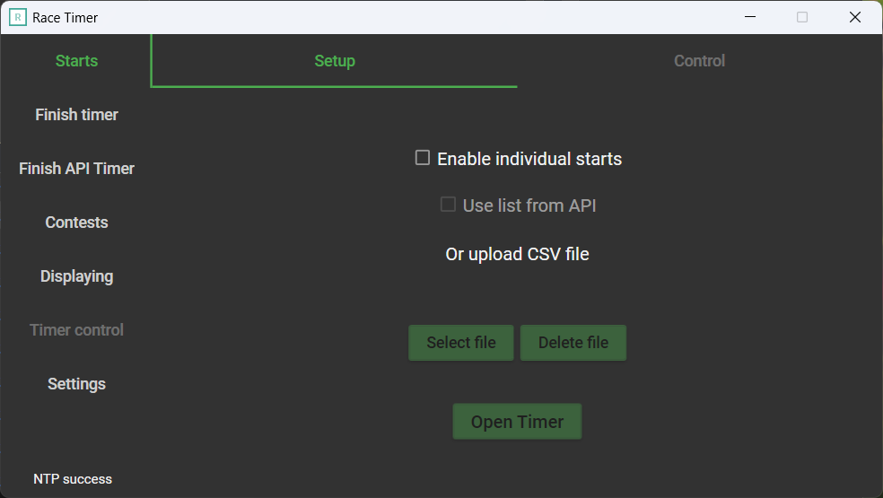 First tab, individual starts, setup