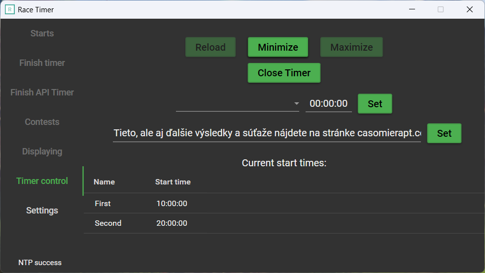 Sixth tab, timer control