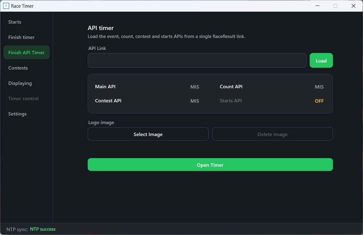 Third tab, with API settings, API timer