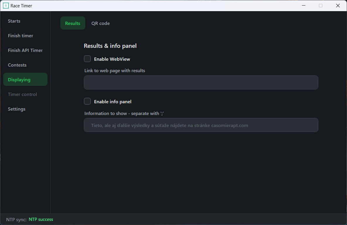 Fifth tab, with result settings
