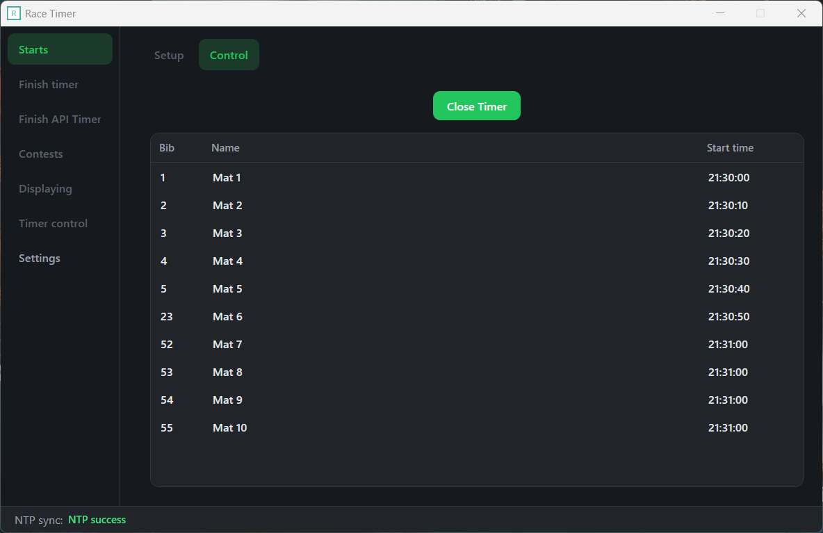 First tab, individual starts, control