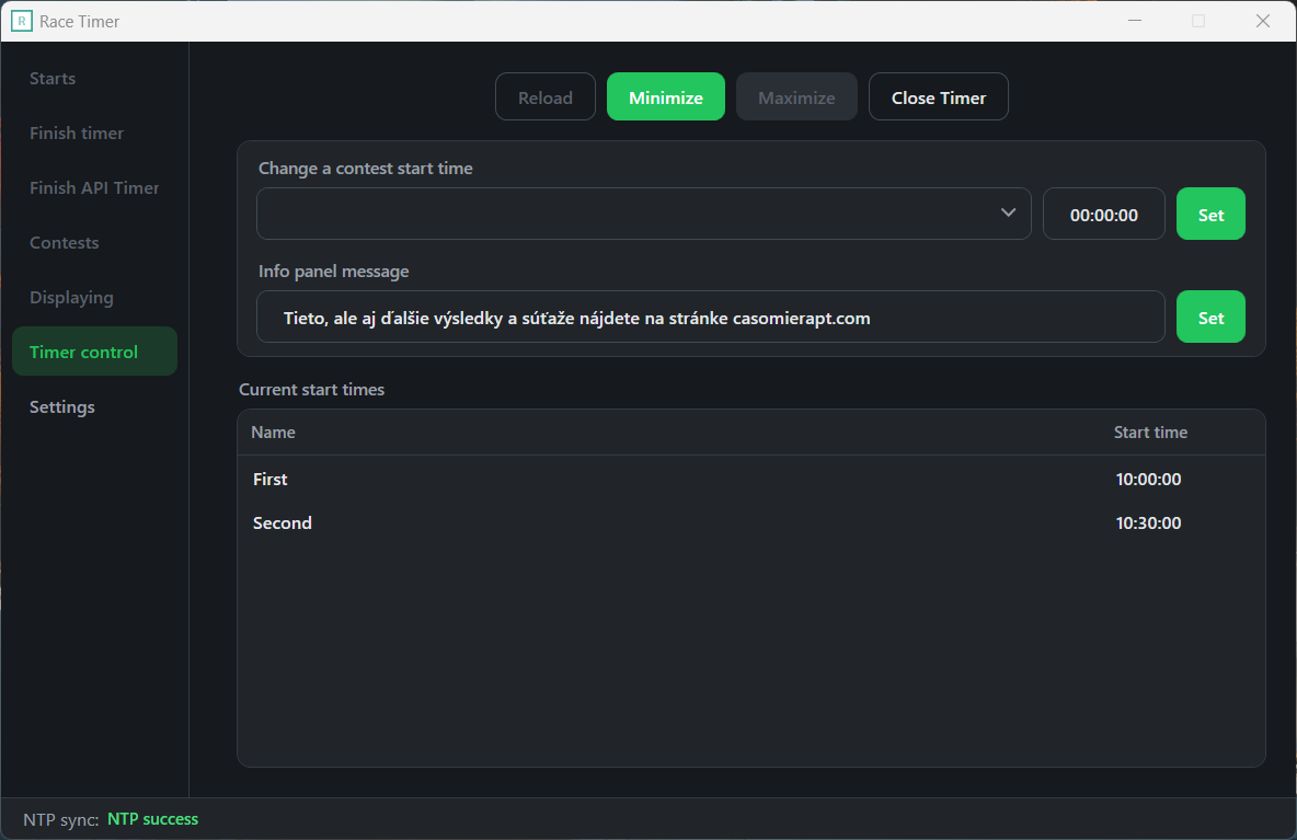 Sixth tab, timer control