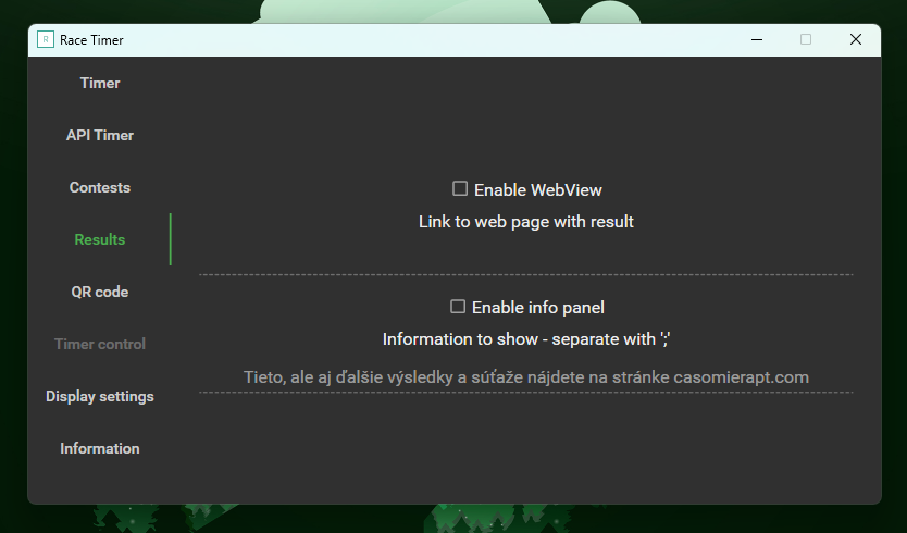 Fourth tab, with WebView settings