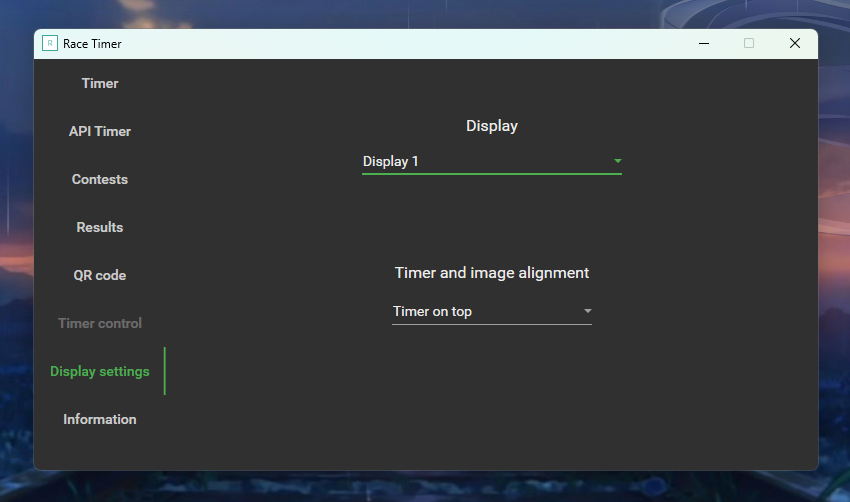 Seventh tab, display settings