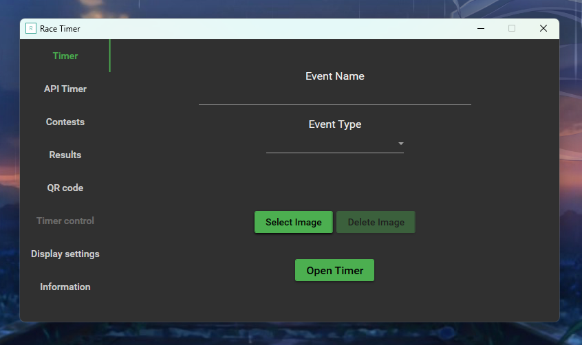 First tab, with manual settings